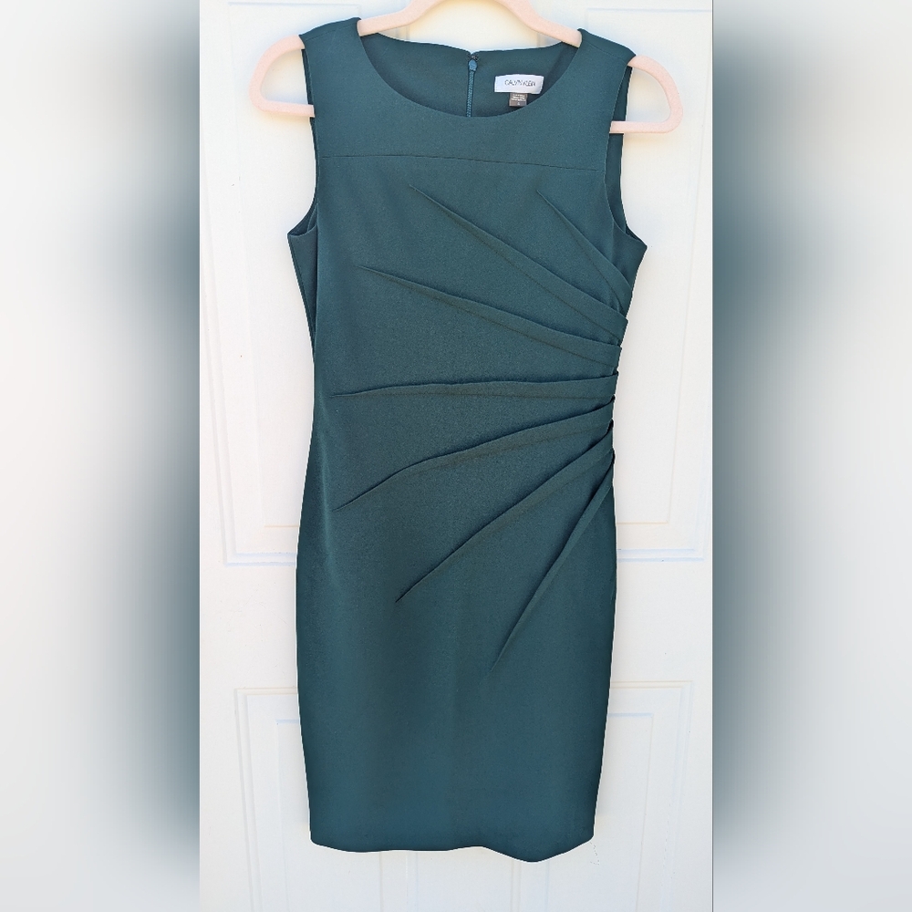 Calvin Klein Dark Green Sleeveless Dress Office Professional Size 4 Workwear